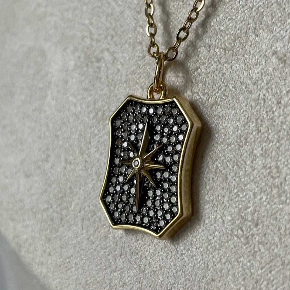 14K Black Pave Starburst Necklace, 18”